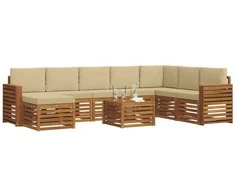 Lauko sofos komplektas su pagalve 9 pcs Natūralus ir bežinis