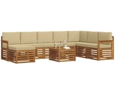 Lauko sofos komplektas su pagalve 9 pcs Natūralus ir bežinis
