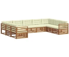 Lauko baldų komplektas Lauko sofos komplektas su pagalve 9 pcs Natūralus ir grietinėlė