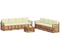 Lauko baldų komplektas Sofų komplektai su pagalve 9 pcs Natūralus ir grietinėlė