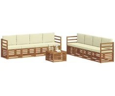 Sofų komplektai su pagalve 9 pcs Natūralus ir grietinėlė