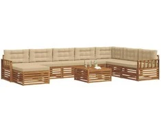 Sofa Lauko sofos komplektas su pagalve 9 pcs Natūralus ir bežinis
