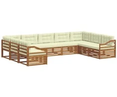 Lauko baldų komplektas Lauko sofos komplektas su pagalve 9 pcs Natūralus ir grietinėlė