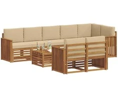 Lauko baldų komplektas Sofų komplektai su pagalve 9 pcs Natūralus ir bežinis