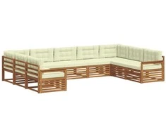 Lauko sofos komplektas su pagalve 9 pcs Natūralus ir grietinėlė