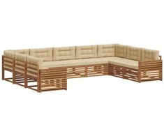 Lauko sofos komplektas su pagalve 9 pcs Natūralus ir bežinis