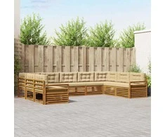 Lauko sofos komplektas su pagalve 9 pcs Natūralus ir bežinis