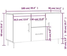 Šoninė spintelė, pilka ąžuolo, 100x36x60cm, apdirbta mediena