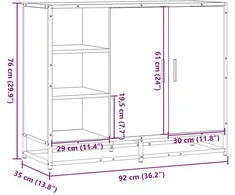 Šoninė spintelė, pilka ąžuolo, 92x35x76cm, apdirbta mediena