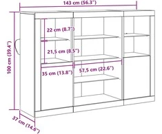 LED Bufetas Senas medis 142,5 x 37 x 100 cm Apdirbta mediena