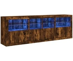 Šoninė spintelė su LED lemputėmis, dūminio ąžuolo, 202x37x67cm