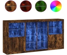 Šoninė spintelė su LED lemputėmis, dūminio ąžuolo, 202x37x100cm