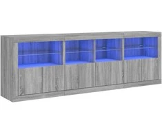 Šoninė spintelė su LED lemputėmis, pilka ąžuolo, 202x37x67cm