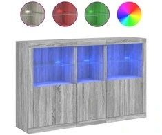 Šoninė spintelė su LED lemputėmis, pilka ąžuolo, 162x37x100cm