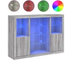 Šoninės spintelės su LED, 3vnt., pilkos ąžuolo, mediena