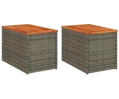Šoniniai sodo staliukai, 2vnt., pilki, 55x34x37cm, poliratanas