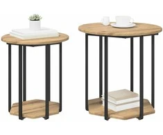 Šoninių staliukų komplektas su lentyna 2 pcs Ruda