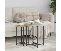Šoninių staliukų komplektas 2 pcs Sonoma ąžuolas ir juoda
