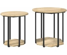 Šoninių staliukų komplektas su lentyna 2 pcs Ruda