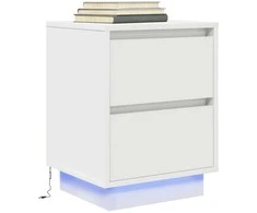 Spintelė prie lovos su LED lemputėmis Balta 38x34x50 cm