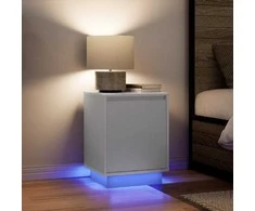Spintelė prie lovos su LED lemputėmis Balta 38x34x50 cm