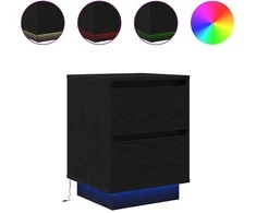 Spintelė prie lovos su LED lemputėmis Juoda 38x34x50 cm