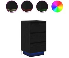 Spintelė prie lovos su LED lemputėmis Juoda 38x34x65 cm