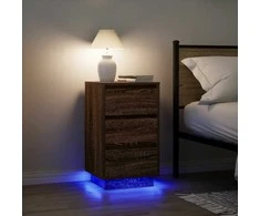 Spintelė prie lovos su LED lemputėmis Rudas ąžuolas 38x34x65 cm