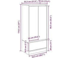 Spintelė su 2 stalčiais rūkytas ąžuolas 55,5x34x119,5cm mediena