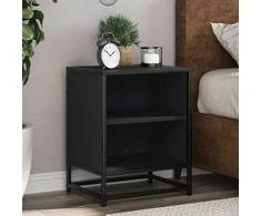 Spintelės prie lovos 2 vnt Juodos 40x31x50cm Mediena ir metalas