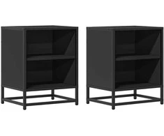 Spintelės prie lovos 2 vnt Juodos 40x31x50cm Mediena ir metalas