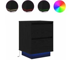 Spintelės prie lovos su LED lemputėmis 2 vnt Juodos 38x34x50 cm