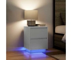Spintelės prie lovos su LED lemputėmis 2 vnt Baltos 38x34x50 cm