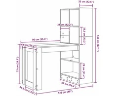 Stalas su lentyna Balta 122 x 67 x 145 cm Apdirbta mediena