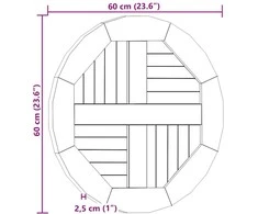 Stalviršis, 60cm, tikmedžio medienos masyvas, apskritas, 2,5cm
