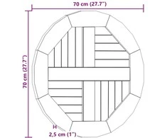 Stalviršis, 70cm, tikmedžio medienos masyvas, apskritas, 2,5cm