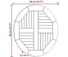 Stalviršis, 80cm, tikmedžio medienos masyvas, apskritas, 2,5cm