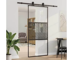 Stiklinės durys 90 x 2 x 205 cm Aliuminis Juoda