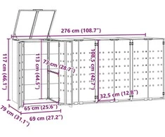 Stoginė 4 konteineriams, antracito, 276x79x117cm, plienas