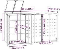 Stoginė trim konteineriams, pilka, 207x79x117cm, plienas