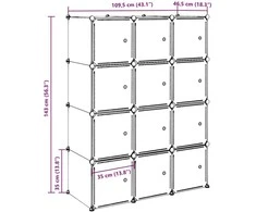 Storage Cube Organizer su 12 kubelių ir pakabinamų strypų PP