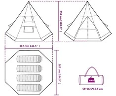 Stovyklavimo palapinė, žalia, keturvietė, tipi dizaino