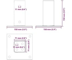 Stulpų pagrindai kvadratiniai, 4vnt., sidabriniai, 71x71mm