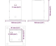 Stulpų pagrindai kvadratiniai, 4vnt., sidabriniai, 81x81mm