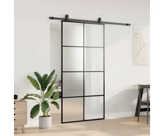 Stumdomos durys su furnitūra, juodos, 102,5x205 cm, ESG stiklas