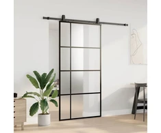 Stumdomos durys su furnitūra, juodos, 102,5x205 cm, ESG stiklas