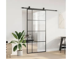 Stumdomos durys su furnitūra, juodos, 102,5x205 cm, ESG stiklas