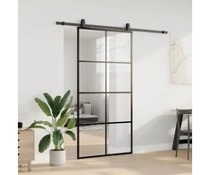 Stumdomos durys su furnitūra, juodos, 102,5x205 cm, ESG stiklas