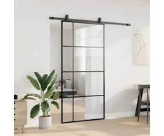 Stumdomos durys su furnitūra, juodos, 102,5x205 cm, ESG stiklas