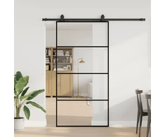 Stumdomos durys su furnitūra, juodos, 102,5x205 cm, ESG stiklas